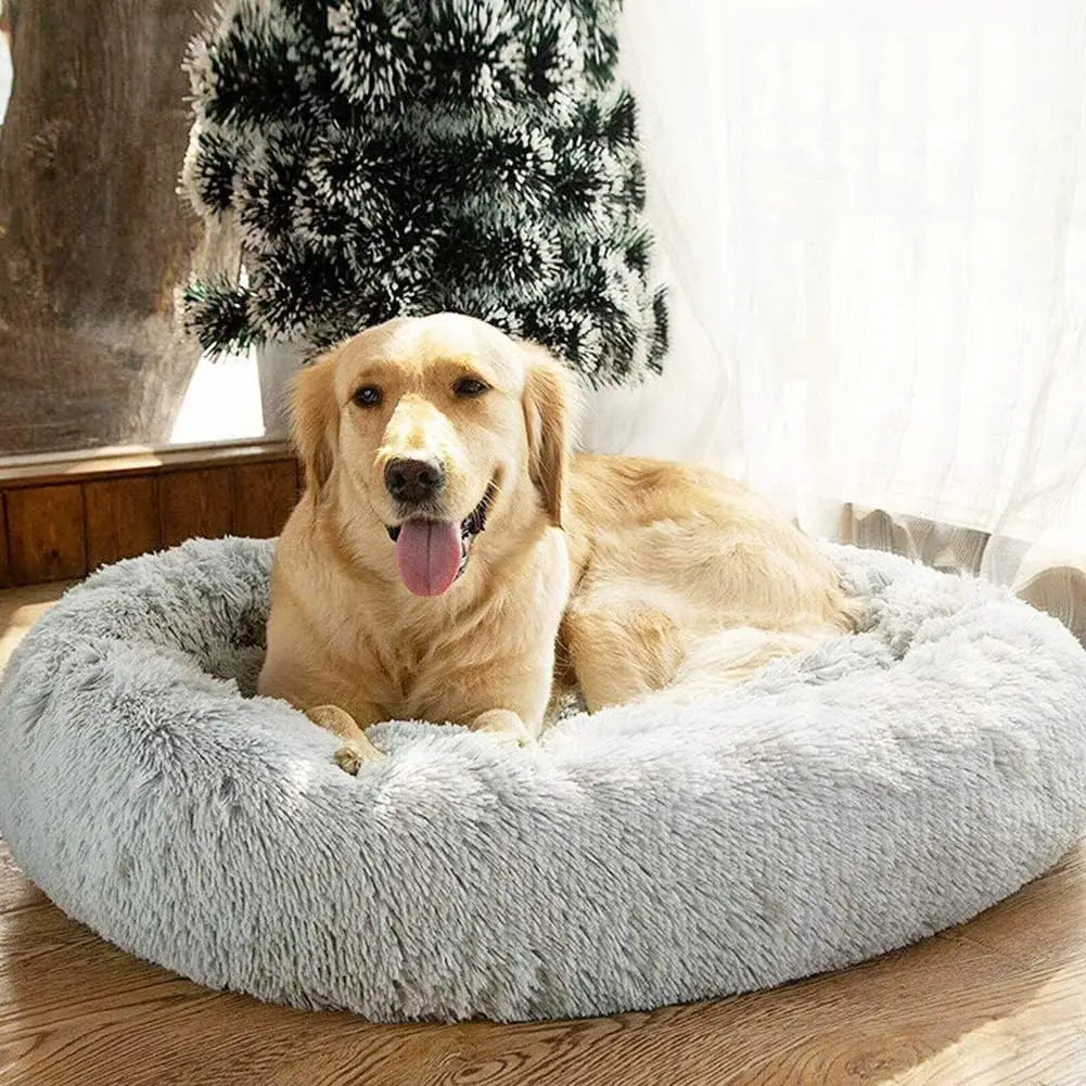 Donut Dog Bed Warm Soft Plush Calming Pet Bed