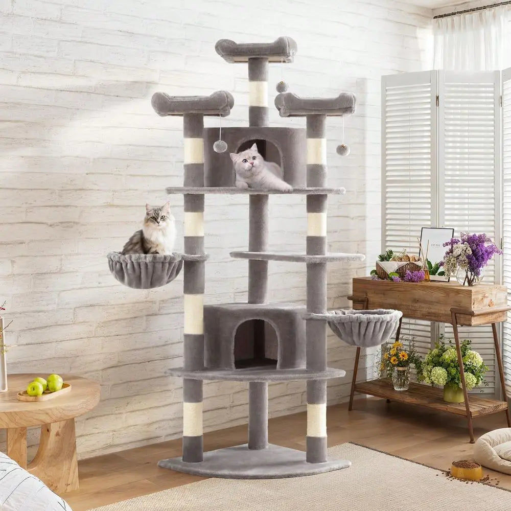 Three-Tier Wood Cat Tree For Indoor Space Saving And Comfort