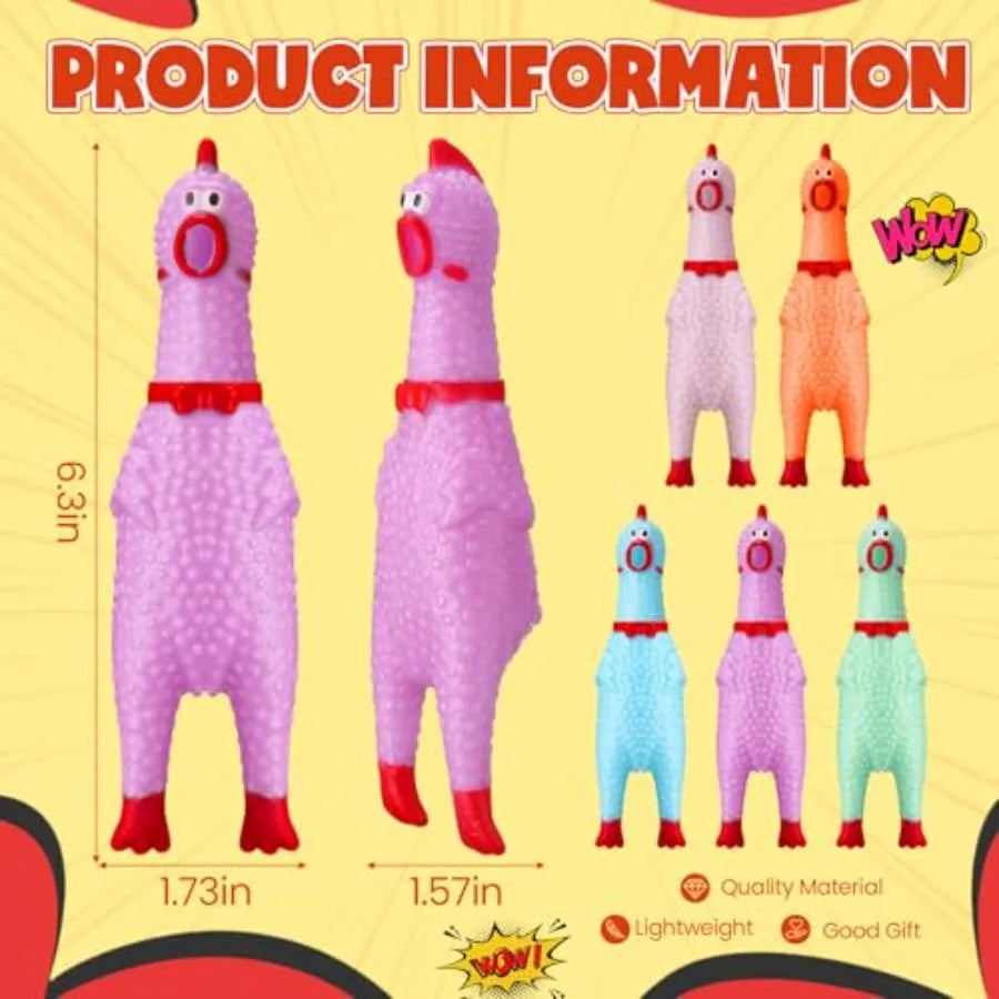 50 Pcs Rubber Chickens Squeak Screaming Chicken Novelty Bulk Dog Toys for Pets Dogs Adults 6.3 Inch Light Color