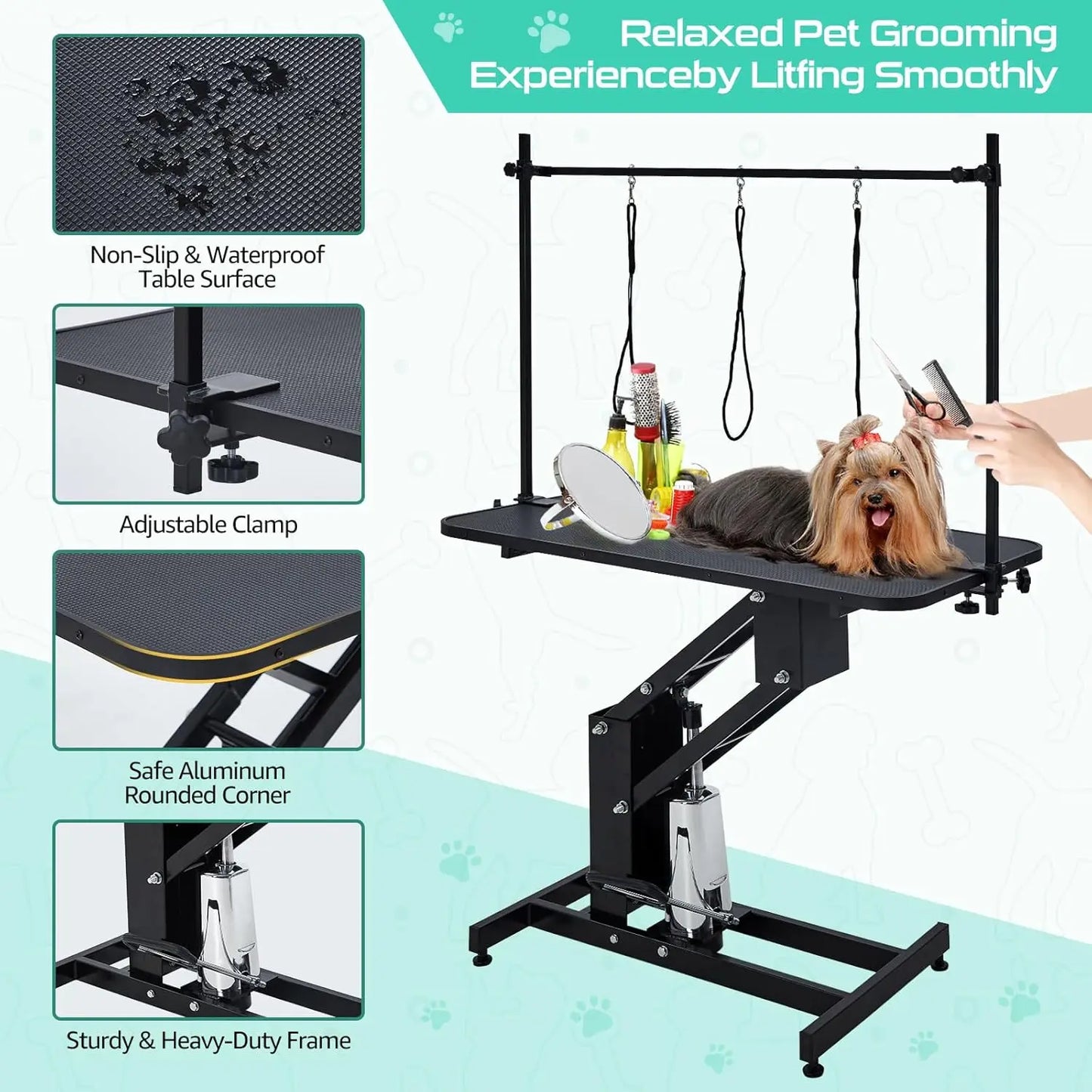 HiMISS Heavy Duty Hydraulic Dog Grooming Table With Overhead Arm
