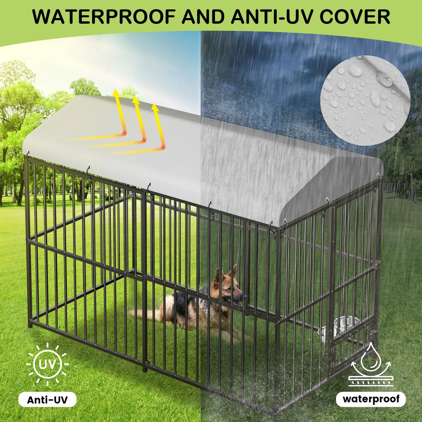 HiMISS Galvanized Metal Dog Kennel With Secure Lock Cover