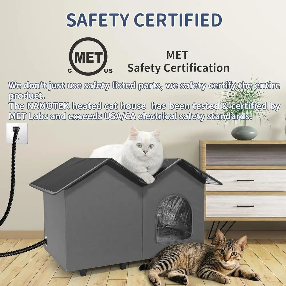 Large Heated Cat Houses or Indoor/Outdoor Cats with Elevated Heated Cat Bed Waterproo， Insulated Providing Sae eral Cats, Easy t