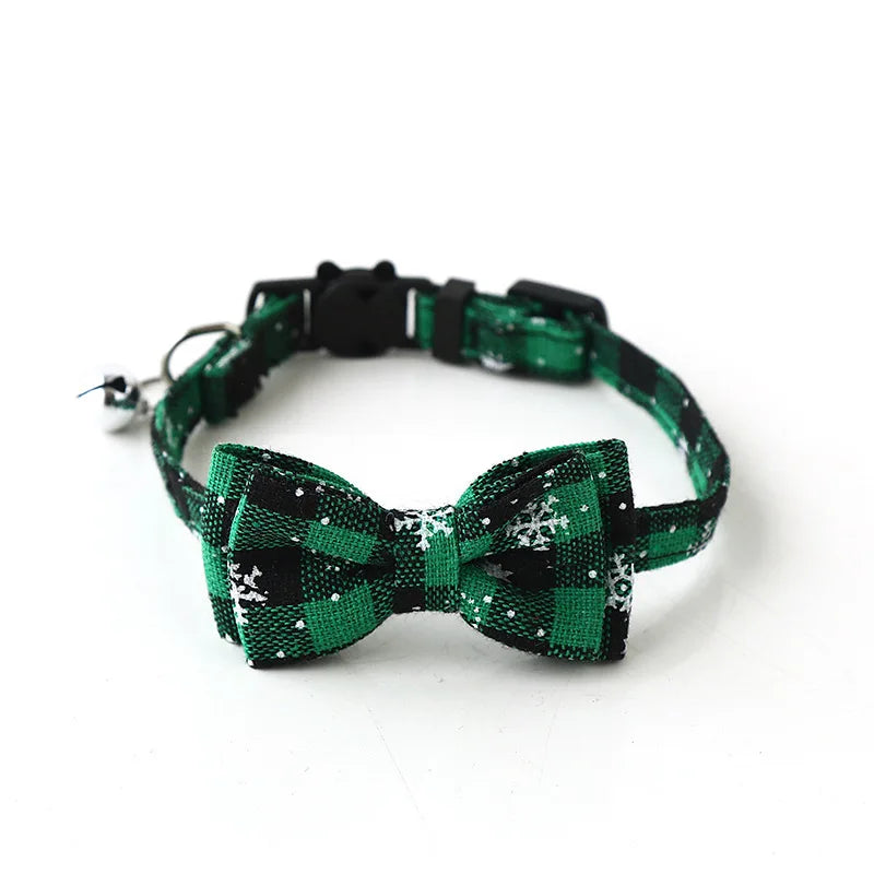 NONECN Christmas Bowknot Cat and Small Dog Collar With Bell