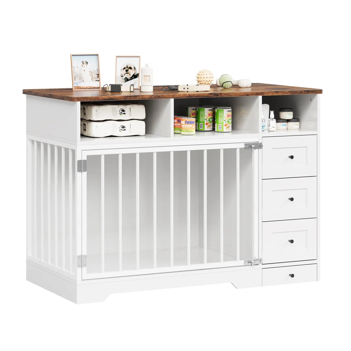 HiMISS Farmhouse Dog Crate End Table With Storage Drawers