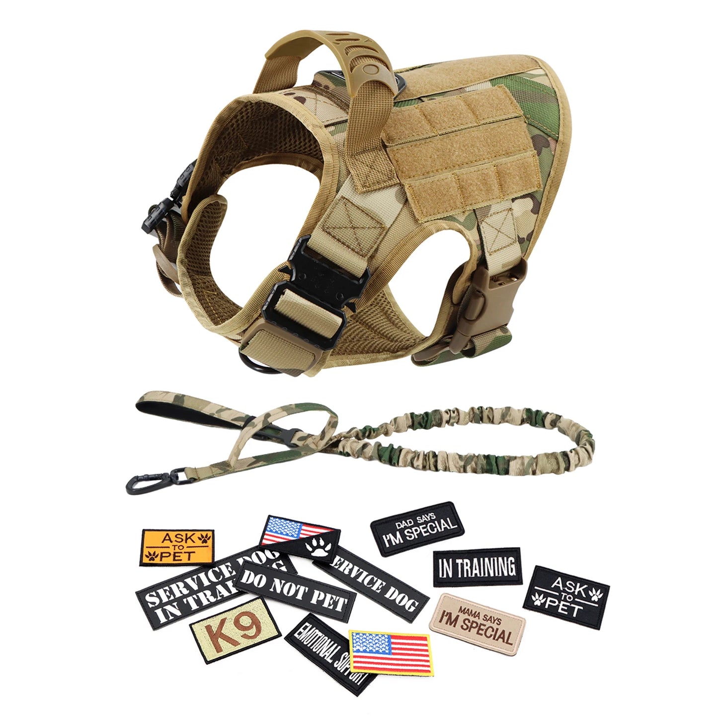 PETRAVELCN Military Dog Harness Vest Set for Malinois Training