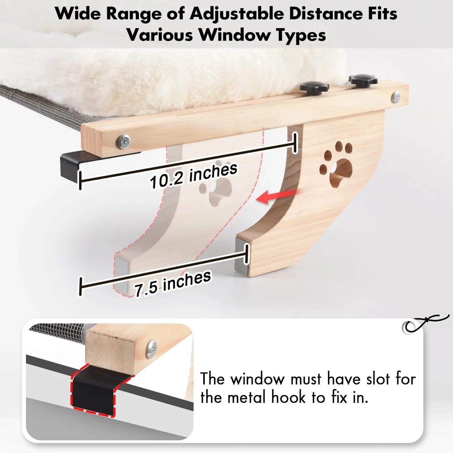 Sturdy Cat Window Perch with Cushion Bed Cover, Adjustable Wood & Metal Frame for Large Cats, Easy Installation