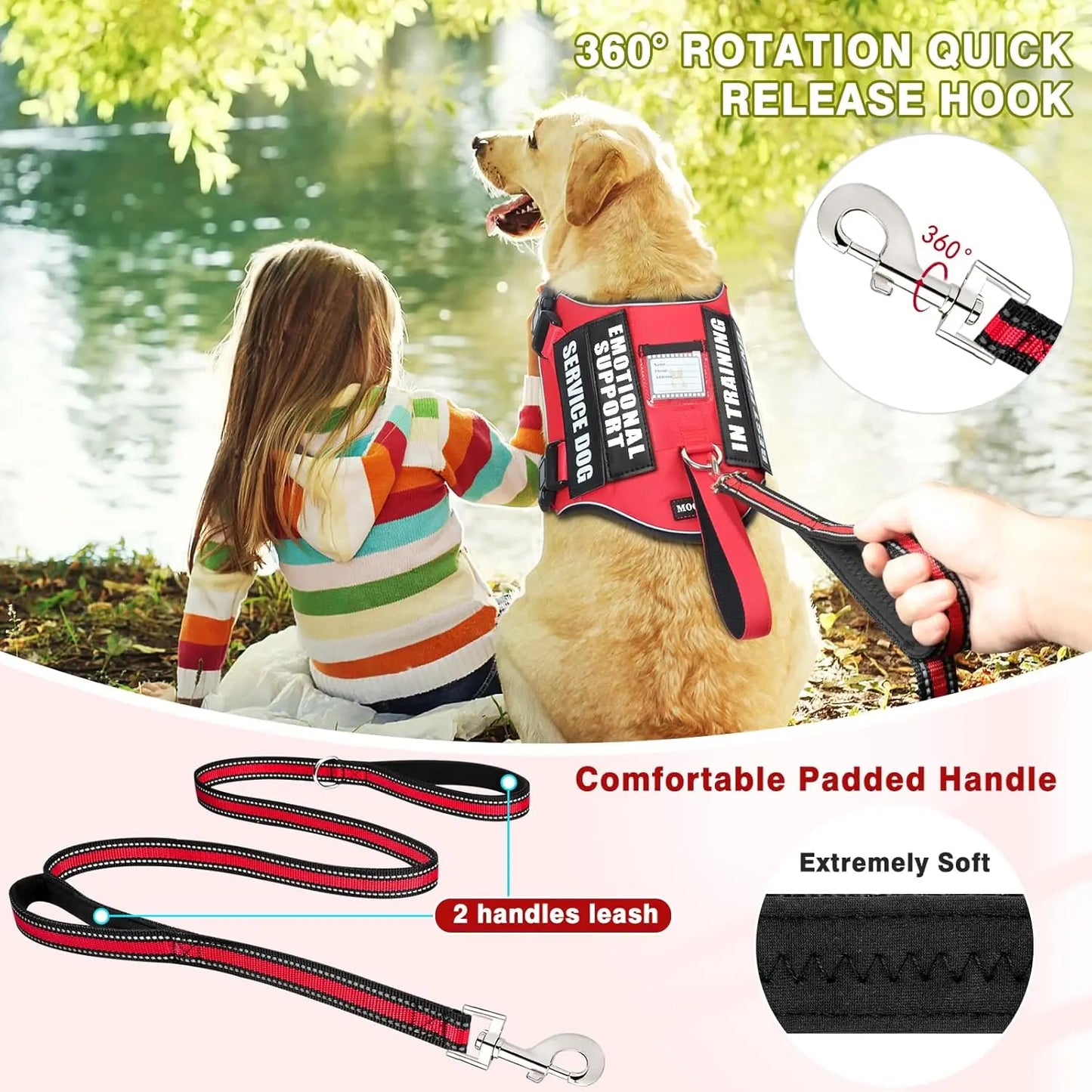 Adjustable No Pull Dog Harness With Leash Patches Reflective Padded Handle