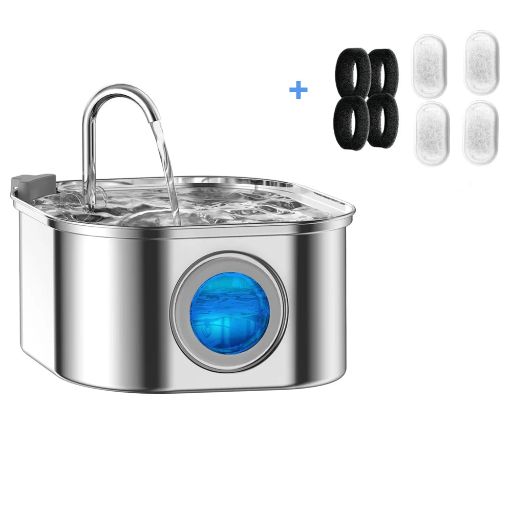 Stainless Steel Pet Water Feeder With Visual Window Dispenser