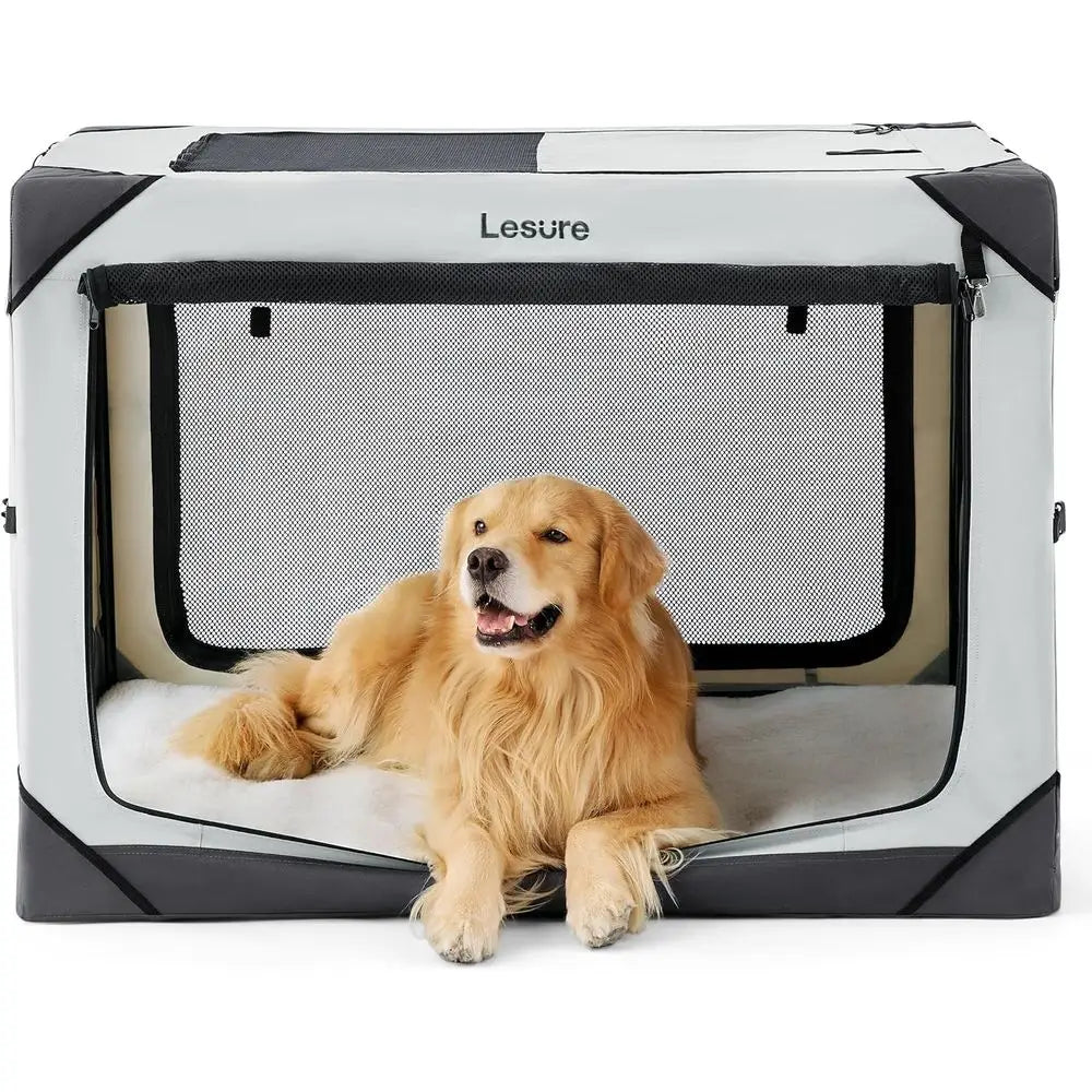 Portable Dog Crate With 4-Door Access And Mesh Windows