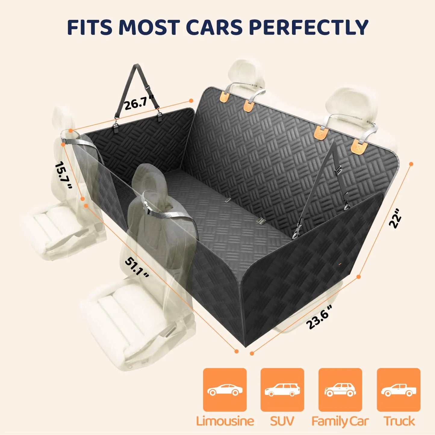 NONECN Dog Car Seat Cover With Rear Extender For Cars