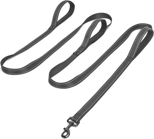 10FT Triple Handle Dog Leash with Reflective Stitching, Padded Traffic Handles for Control and Safety
