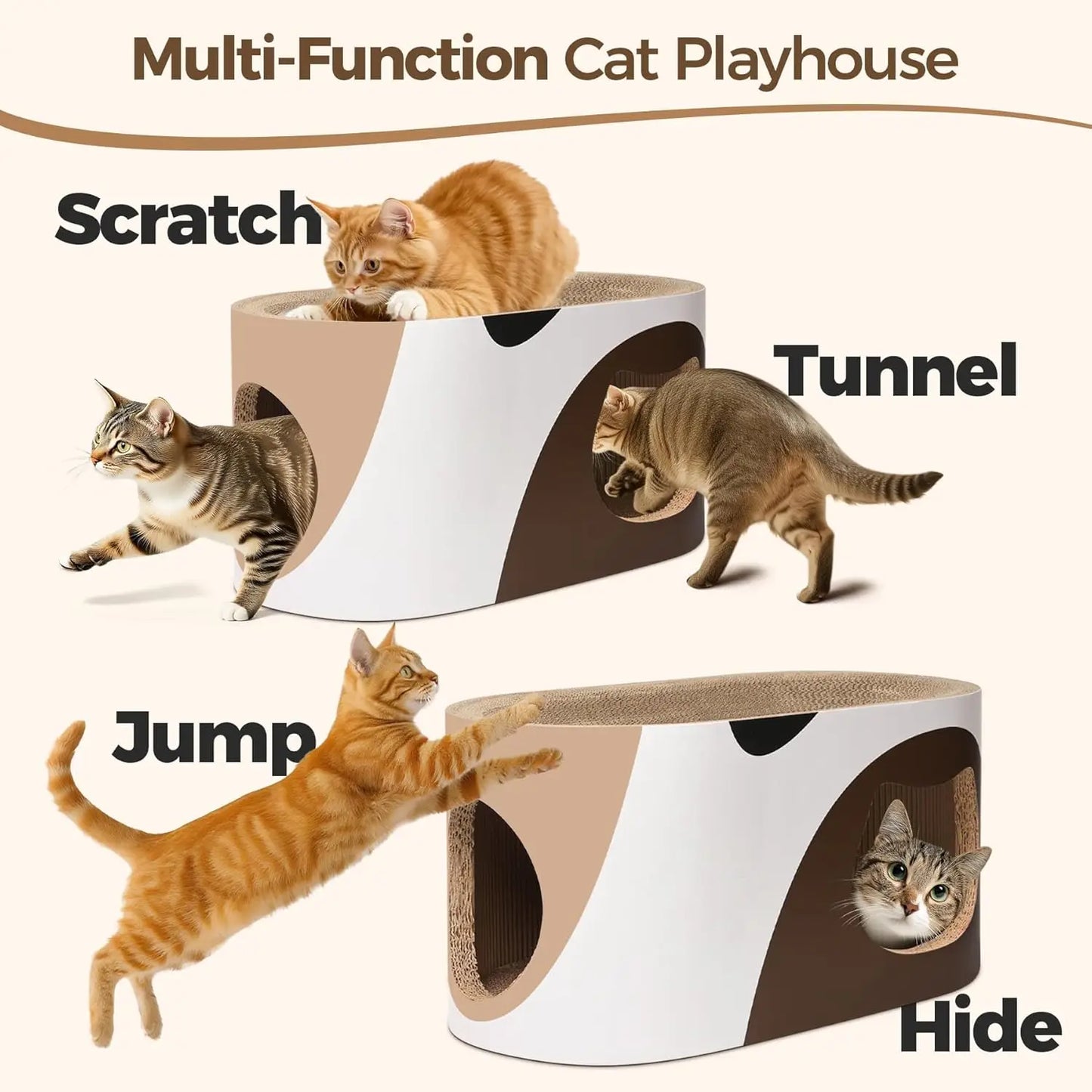 Large Corrugated Cardboard Cat Scratcher House with Holes, Scratching Lounge Bed for Indoor Cats and Rabbits