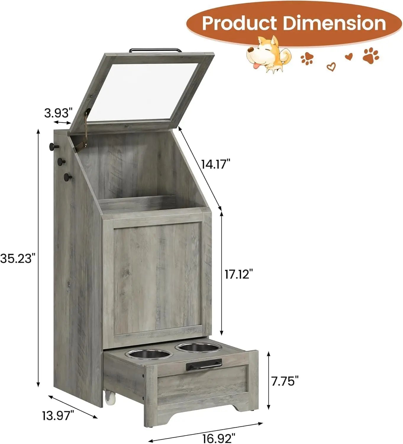 HiMISS Dog Feeding Station With Storage Cabinet And Raised Bowls