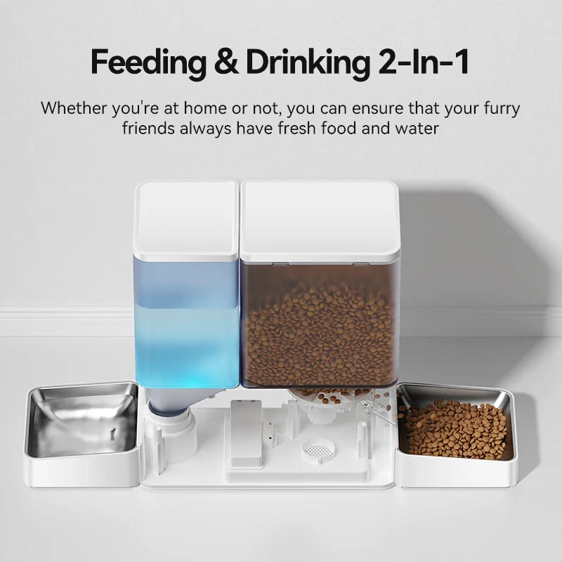 ROJECO 2 In 1 Automatic Pet Feeder Gravity Water Fountain Kibble Dispenser