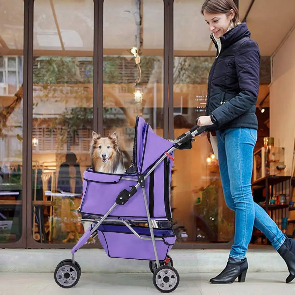 XMSJ 3 Wheels Pet Stroller for Dogs and Cats Foldable