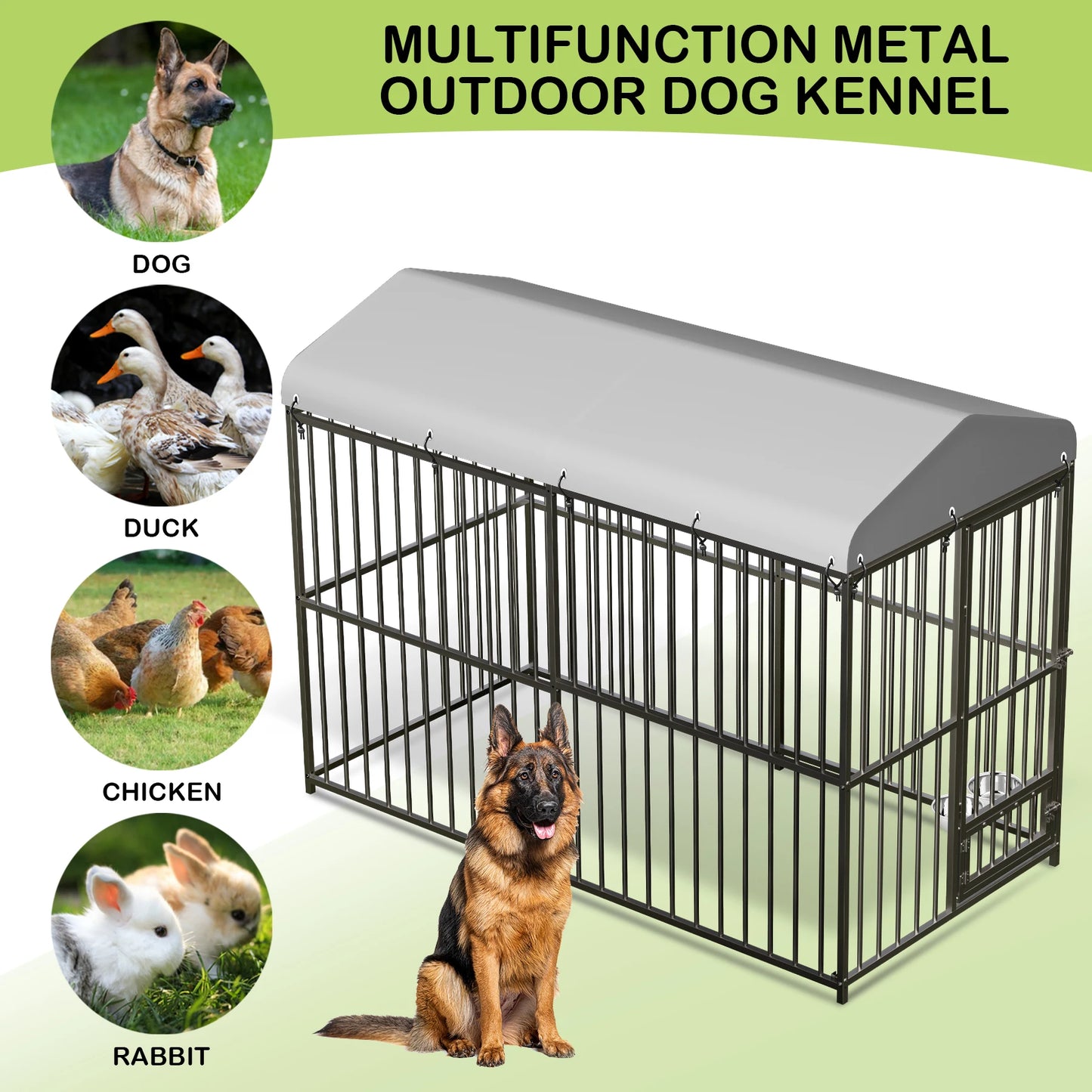 HiMISS Galvanized Metal Dog Kennel With Secure Lock Cover