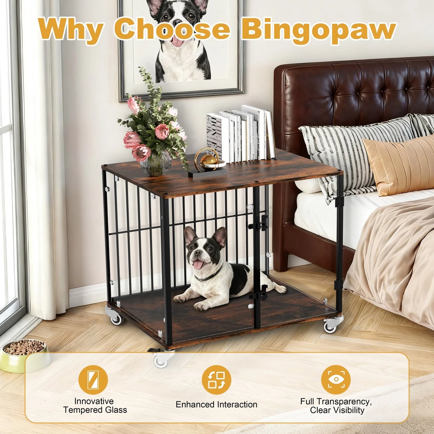 BINGOPAW Dog Crate Furniture Style End Table Kennel