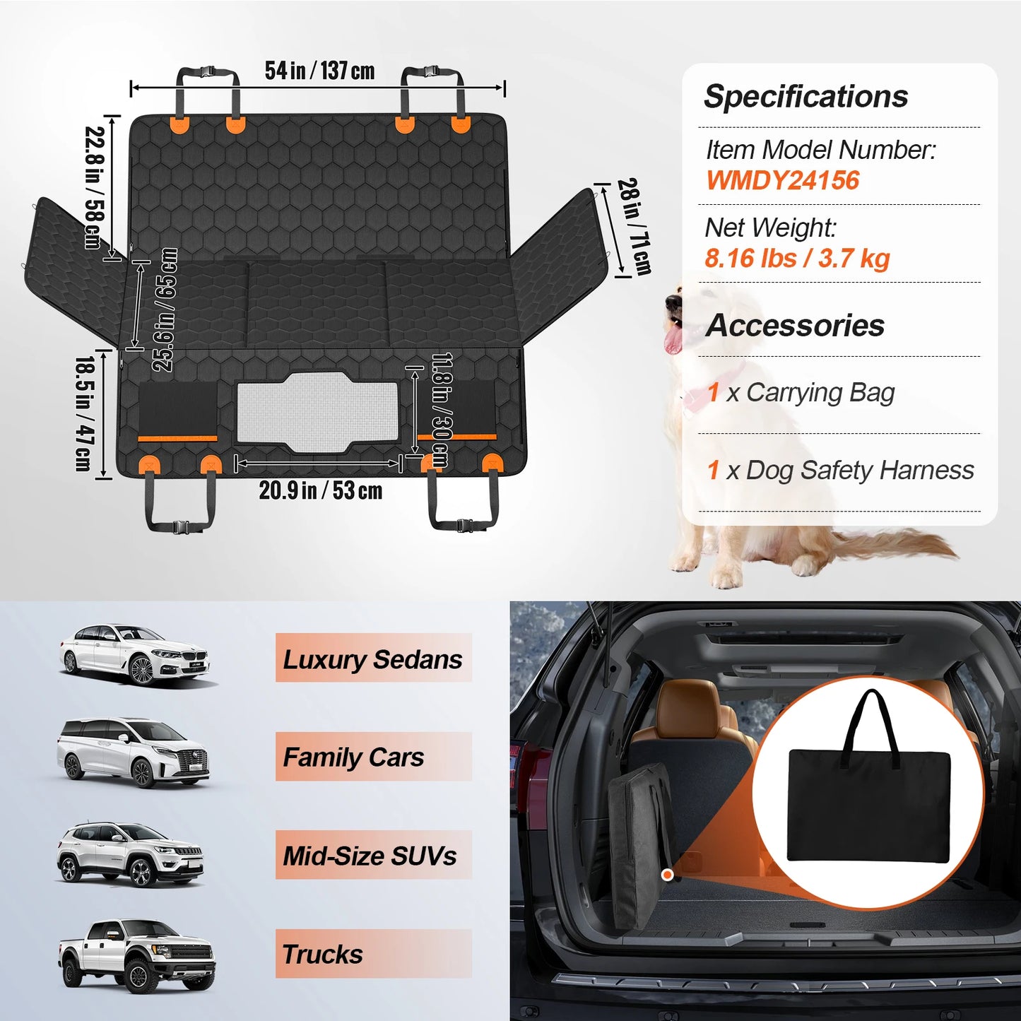 SucceBuy Back Seat Extender Dog Car Seat Cover With Mesh Window Storage Pocket