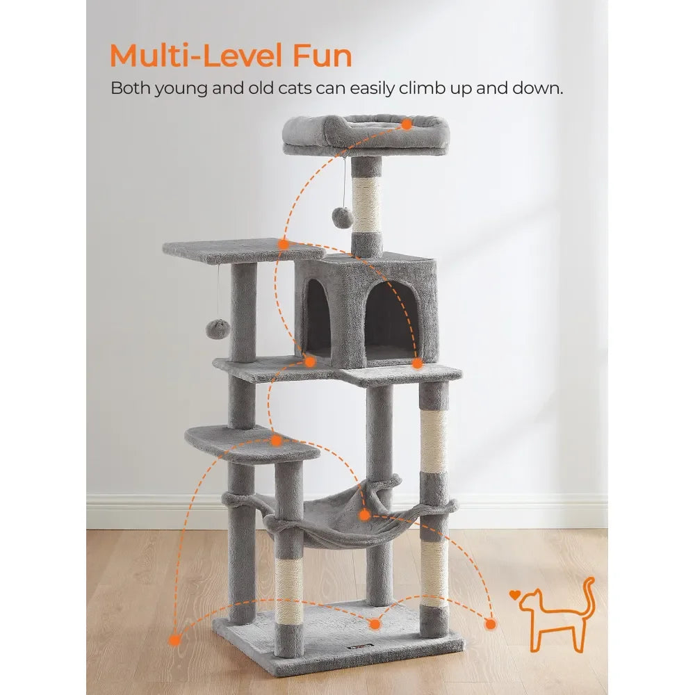XMSJ Cat Tree Tower With Scratching Posts Hammock And Perches