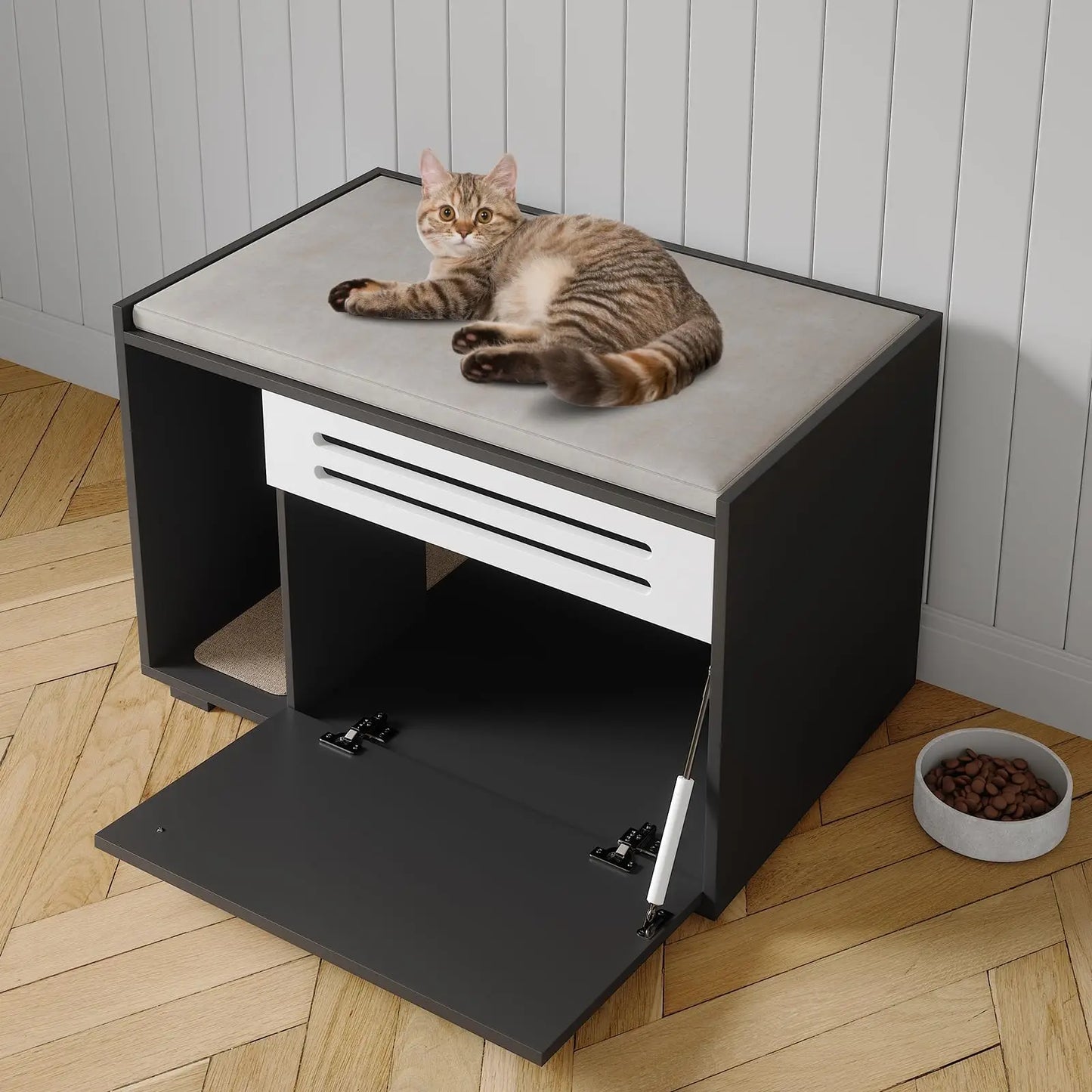 Cat Litter Box Furniture with Flip-Down Door, Spacious Hidden Cat Litter Box Enclosure Cabinet, Ventilated Covered Litterbox