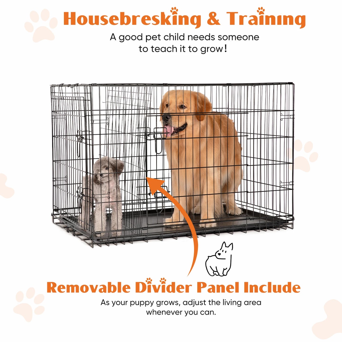 JHK Folding Metal Dog Cage With Double Door Leakproof Pan