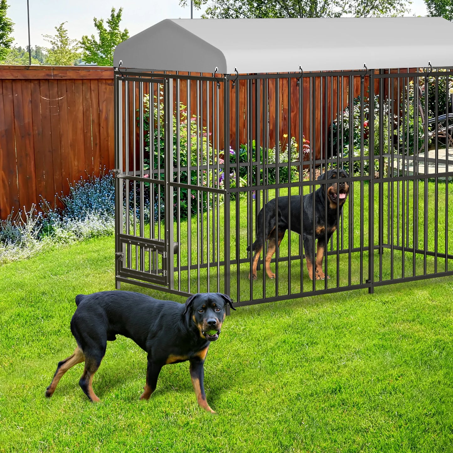 HiMISS Galvanized Metal Dog Kennel With Secure Lock Cover