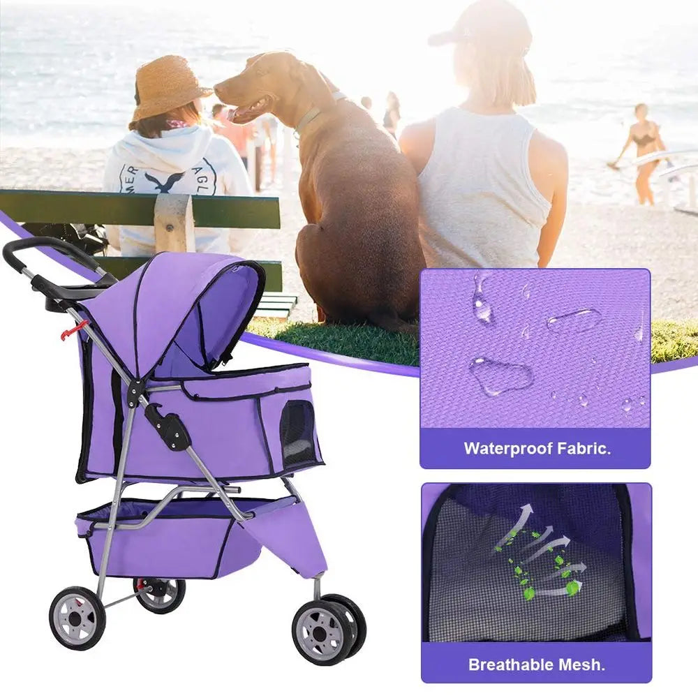 XMSJ 3 Wheels Pet Stroller for Dogs and Cats Foldable