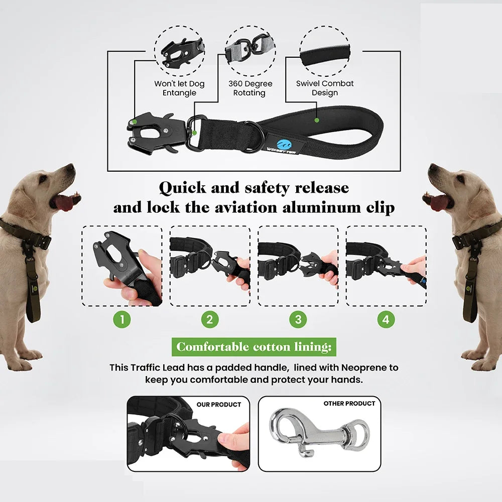 Heavy Duty Nylon Dog Leash Traffic Padded Handle For Training