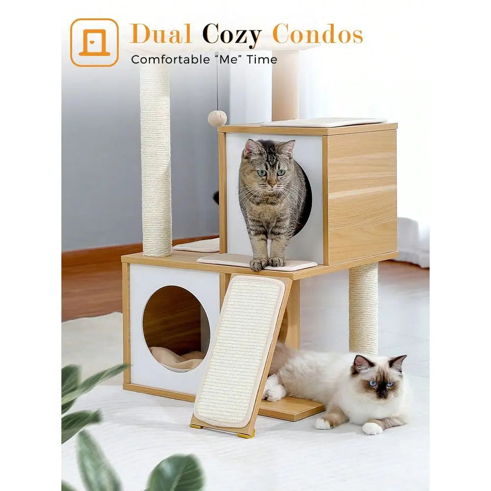 XMSJ Cat Tree Tower With Double Condos And Sisal Posts