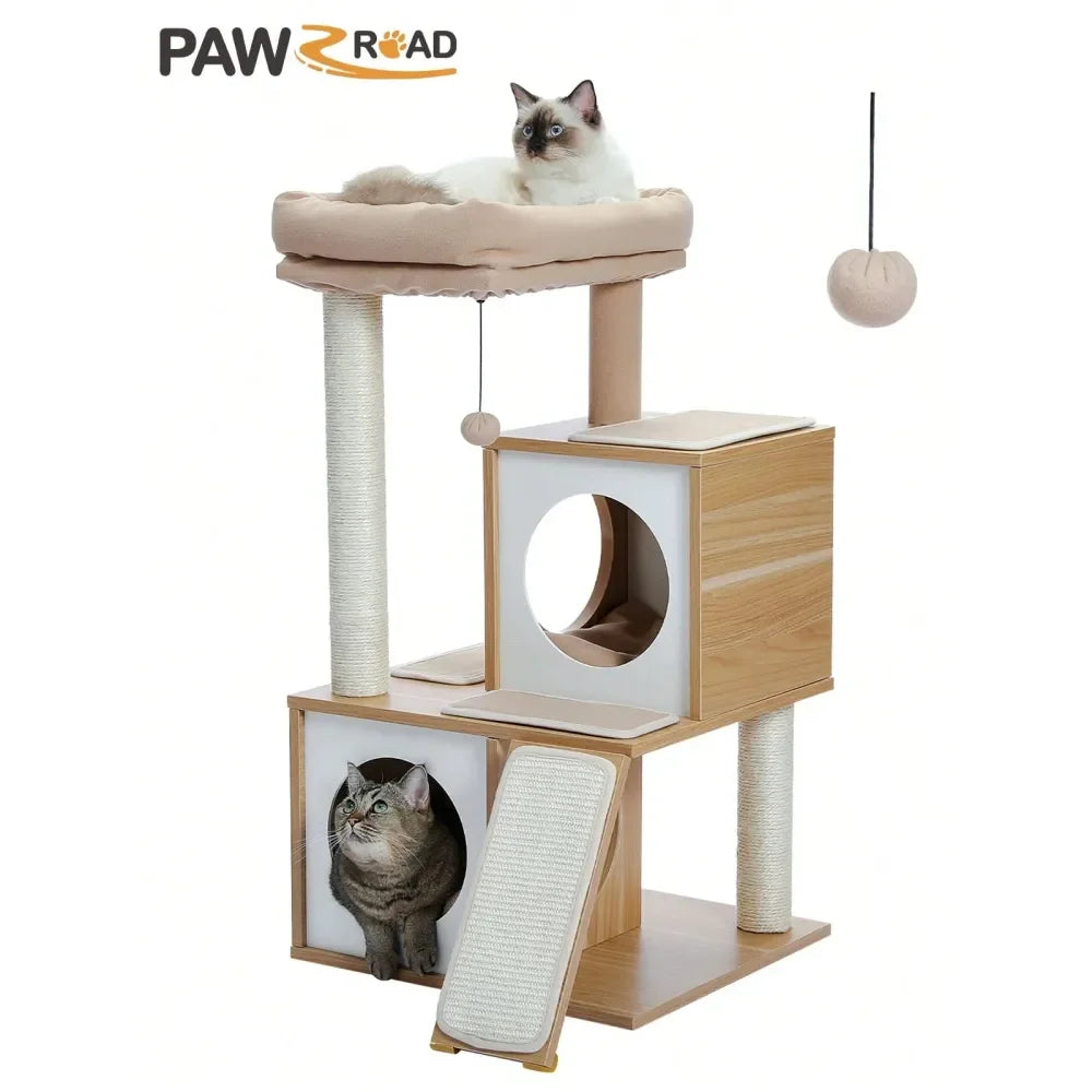XMSJ Cat Tree Tower With Double Condos And Sisal Posts