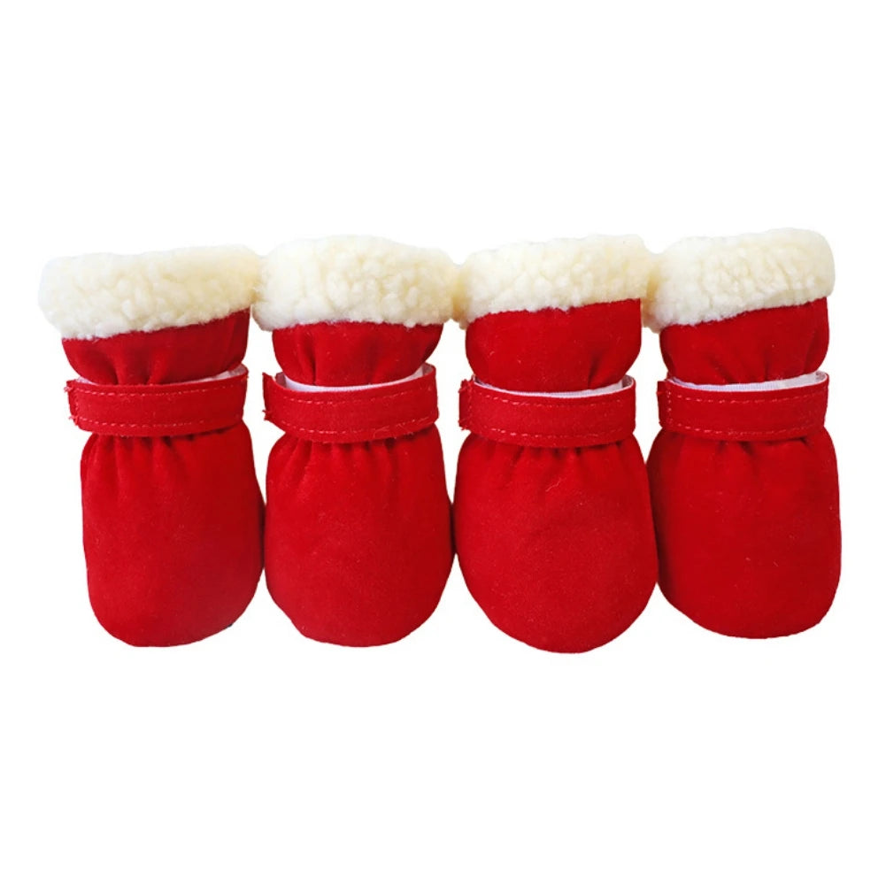 NONECN Plush Dog Boots 4 Pack Warm Anti Slip Shoes