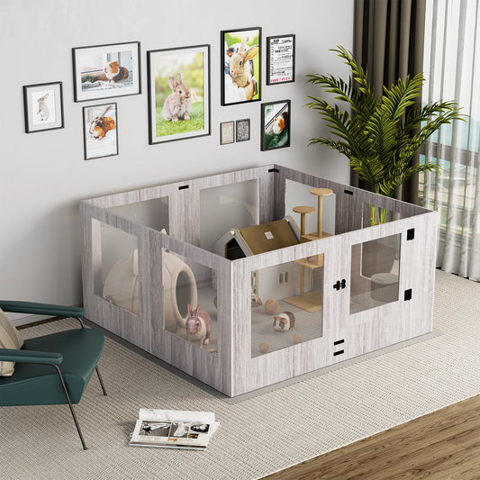 BINGOPAW Tempered Glass Dog Playpen With Pad Indoor Exercise Fence