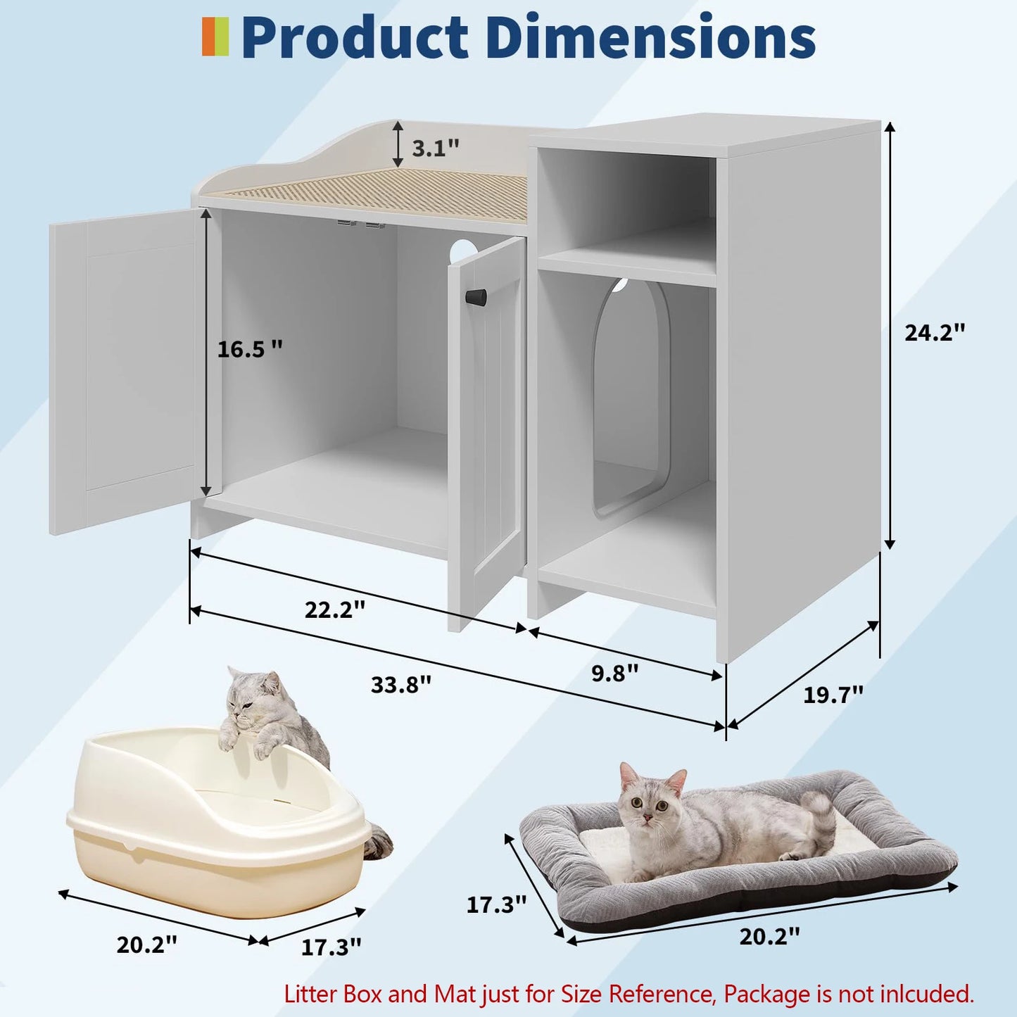2 In 1 Hidden Cat Litter Box Enclosure & Sofa End Table, Dog Proof Wooden Cabinet Indoor Pet House with Storage Shelf/Doors