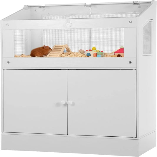 MeterMall Hamster Cage With Storage Cabinet And Easy View Panels