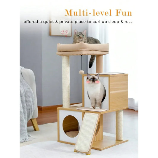 XMSJ Cat Tree Tower With Double Condos And Sisal Posts