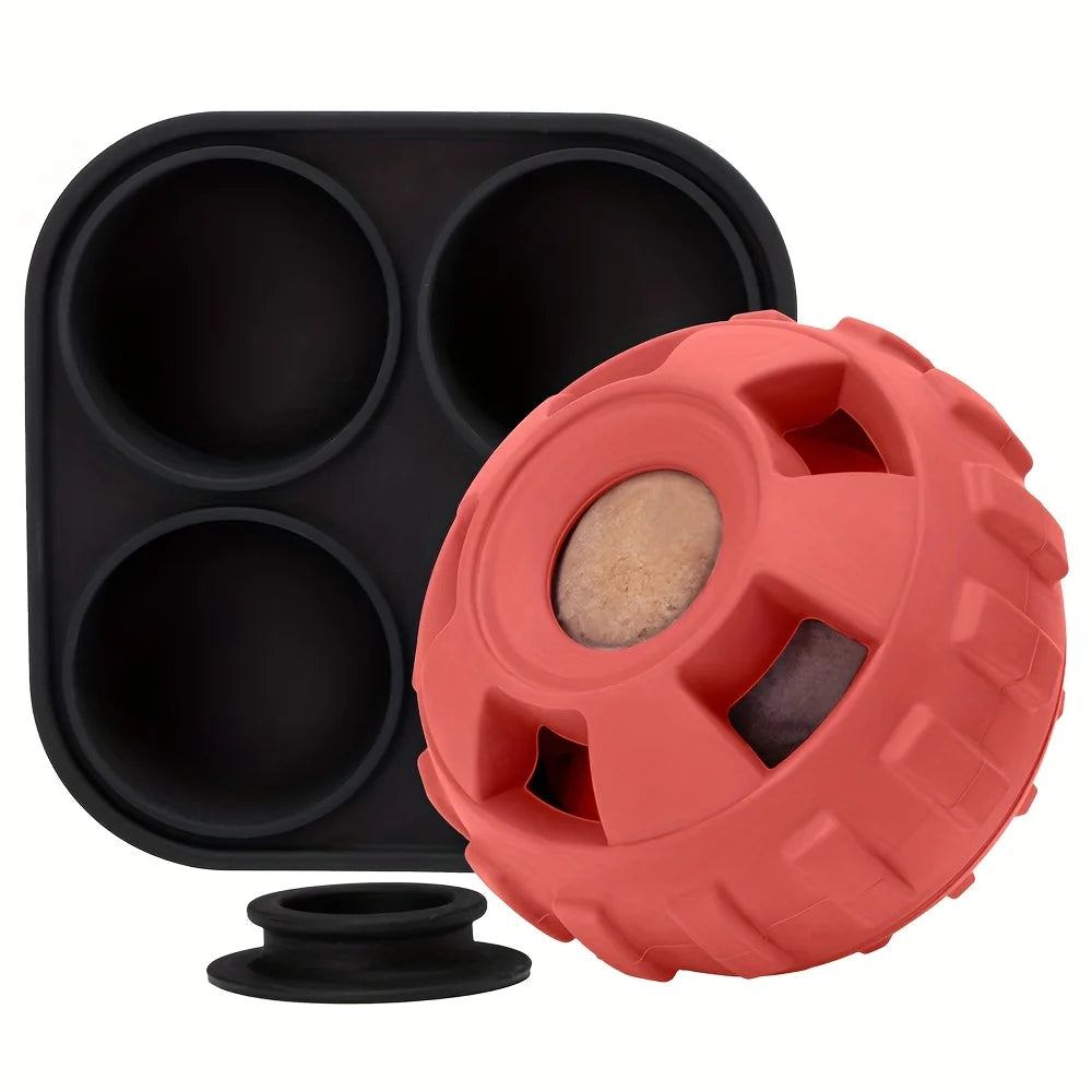 Durable Chew Toy for All Dog Breeds, Silicone Training Ball Set, Slow Feeding, Interactive Treat Puzzle, Teeth Cleaning Pet Toy