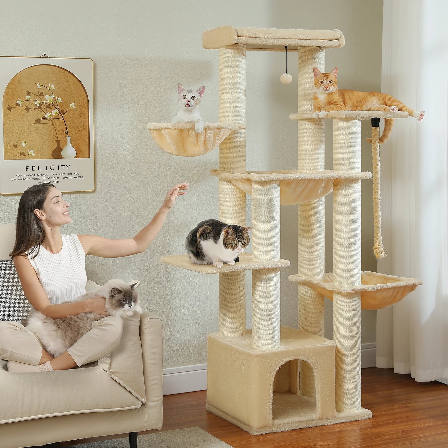 PEQULTICN Multi Level Cat Tree With Scratching Posts