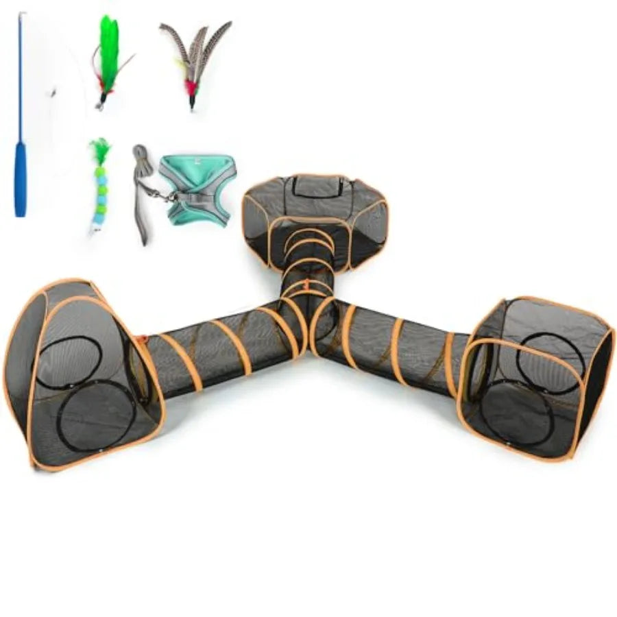 5 in 1 Outdoor Cat Tents with Tunnels for Outside - Cat Enclosures for Indoor Cats with 1 Cat Harness and Leash for Walking 1 C