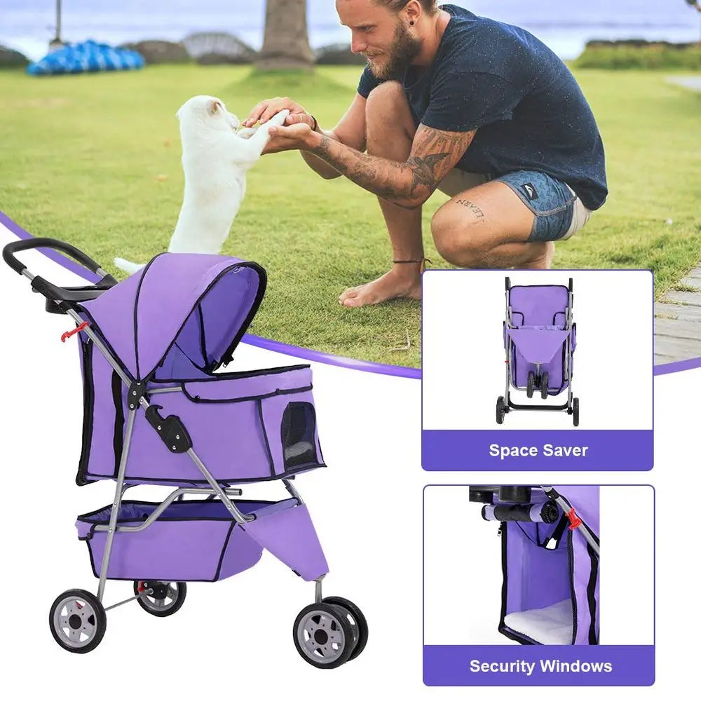 XMSJ 3 Wheels Pet Stroller for Dogs and Cats Foldable
