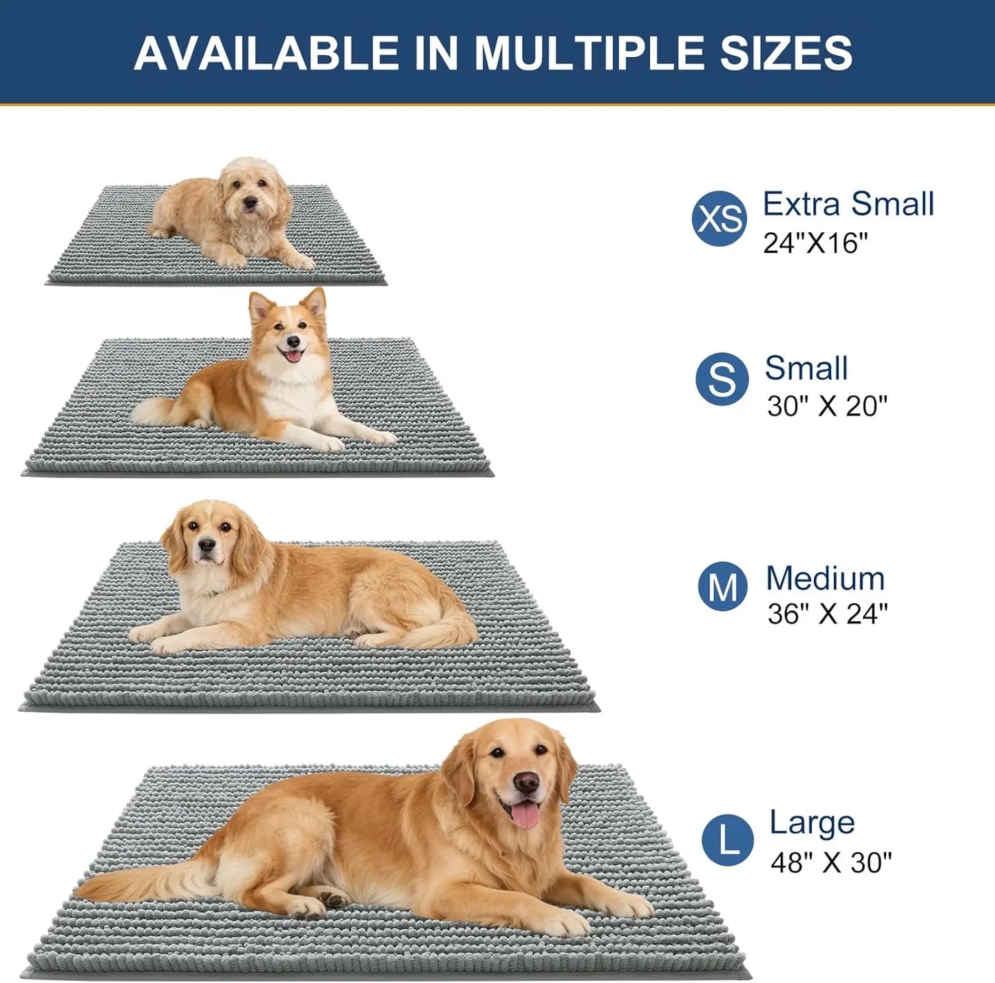 Ultra Absorbent Chenille Mud Doormat 30x20, Non-Slip Washable Pet Mat for Indoor Entryway, Quick-Dry Dog Bed Mats Grey