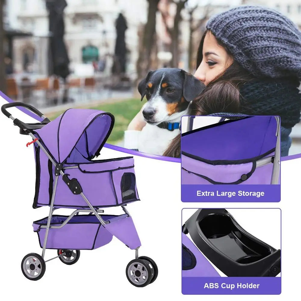 XMSJ 3 Wheels Pet Stroller for Dogs and Cats Foldable