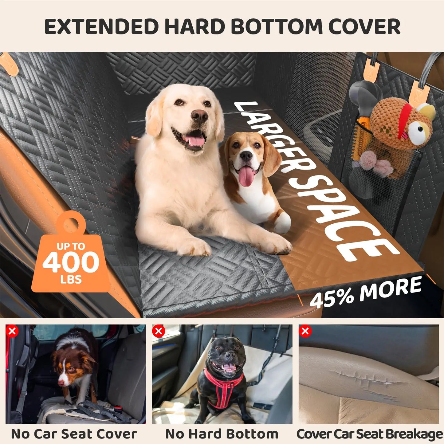 NONECN Dog Car Seat Cover With Rear Extender For Cars