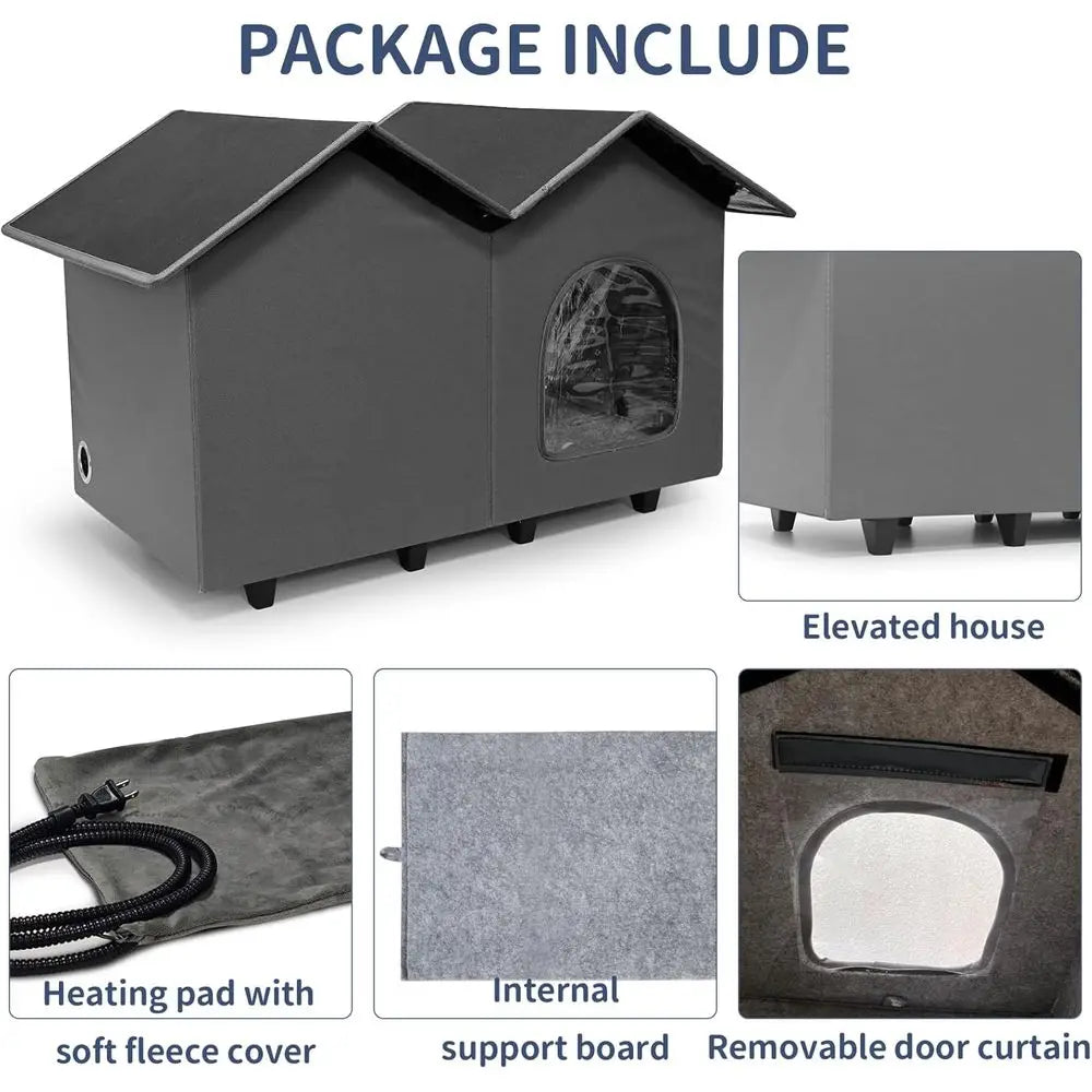 Large Heated Cat Houses or Indoor/Outdoor Cats with Elevated Heated Cat Bed Waterproo， Insulated Providing Sae eral Cats, Easy t