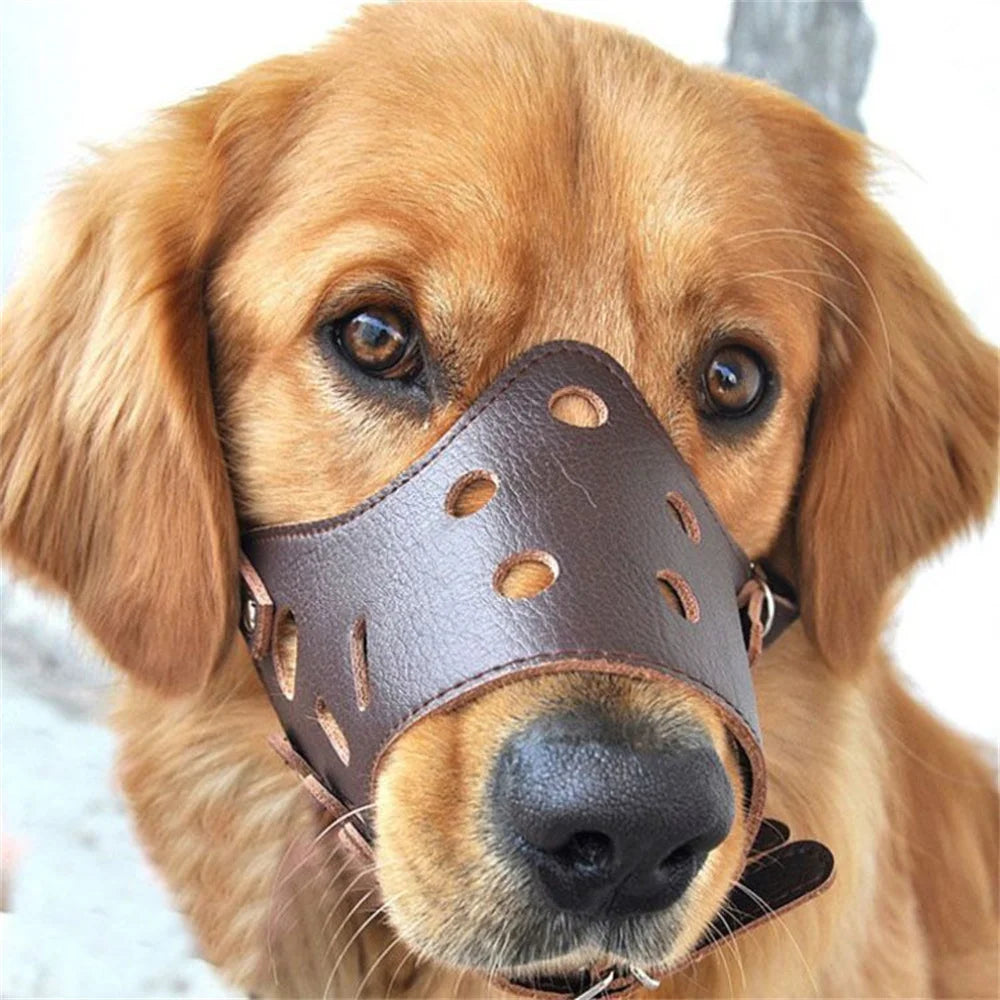 Anti Barking Dog Muzzle Adjustable PU Leather Pet Mouth Shield