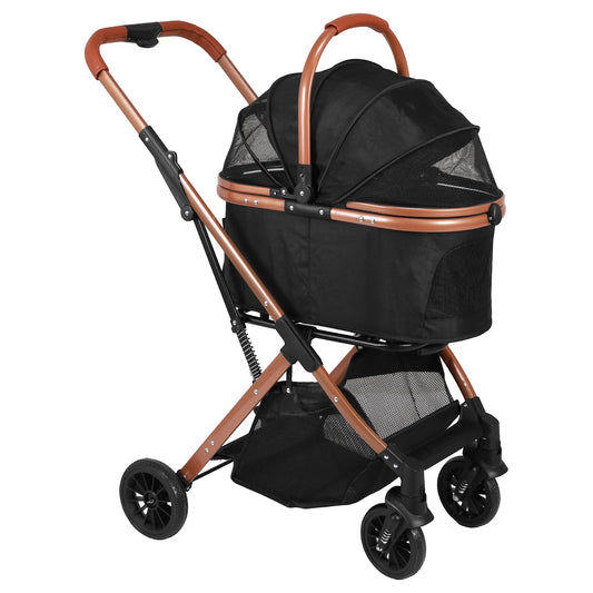Folding Stroller All Terrain 4 Wheels Foldable Travel Jogger with Detachable Carrier with Sun Shades for Small Medium Dogs Cats
