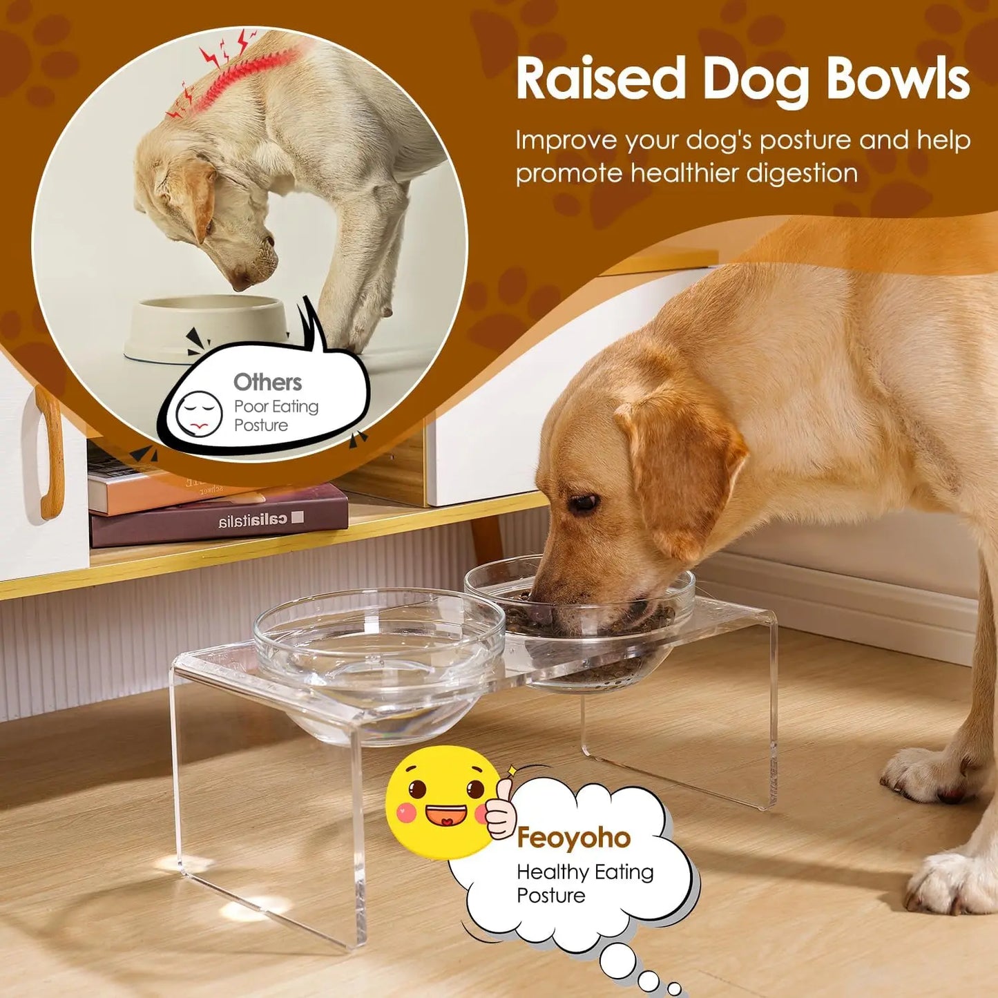Elevated Pet Feeder Stand with Removable Stainless Steel and Glass Bowls, Perfect for Large Dogs