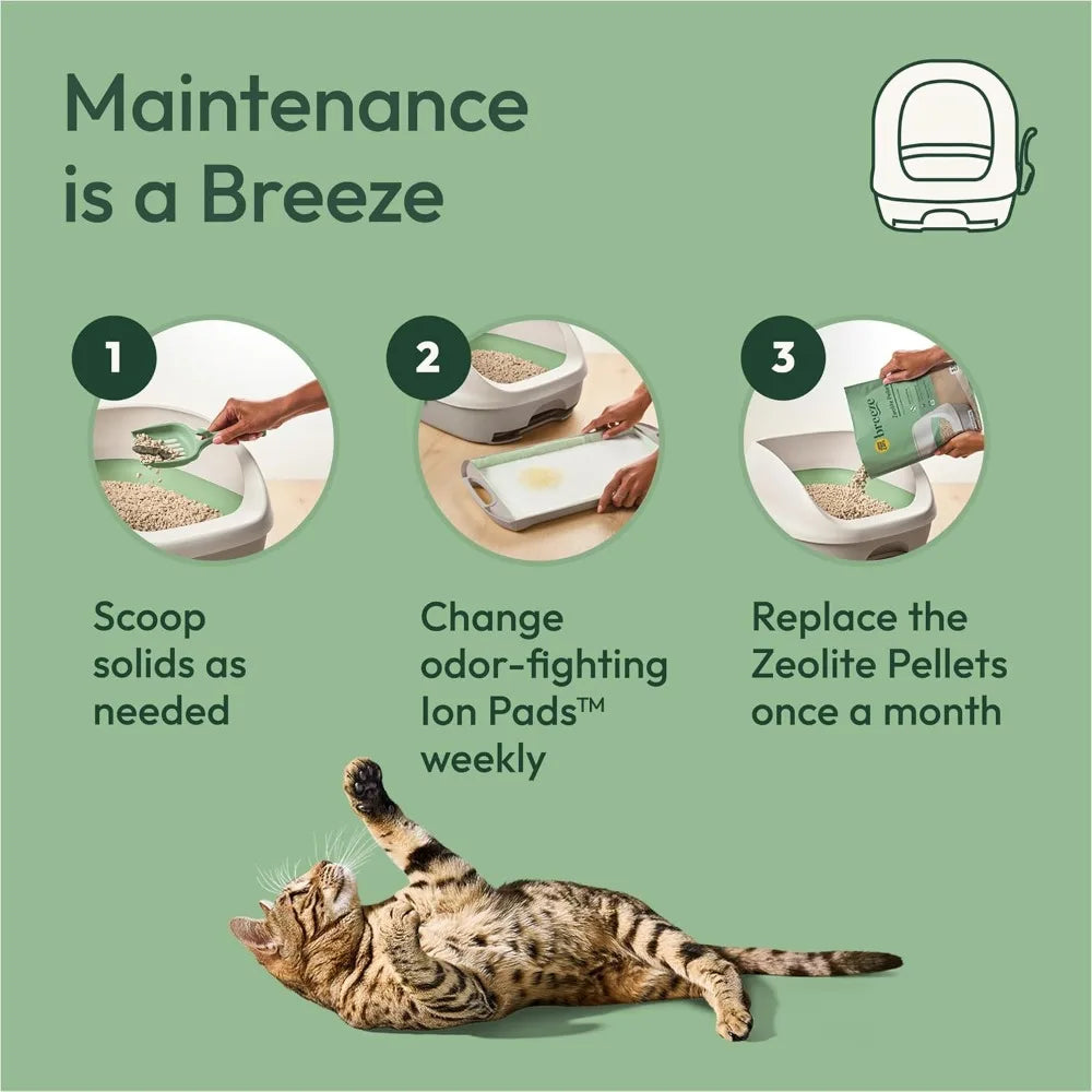 Tidy Cats Hooded Litter Box System, BREEZE Hooded System Starter Kit Litter Box, Litter Pellets & Pads
