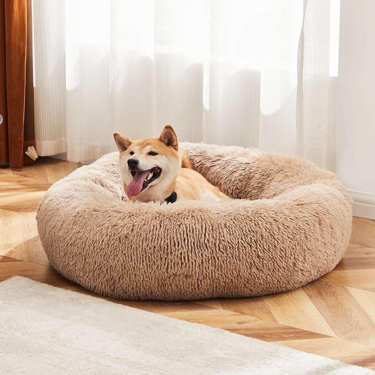 JHK Calming Washable Dog Bed Round Plush Faux Fur Cozy
