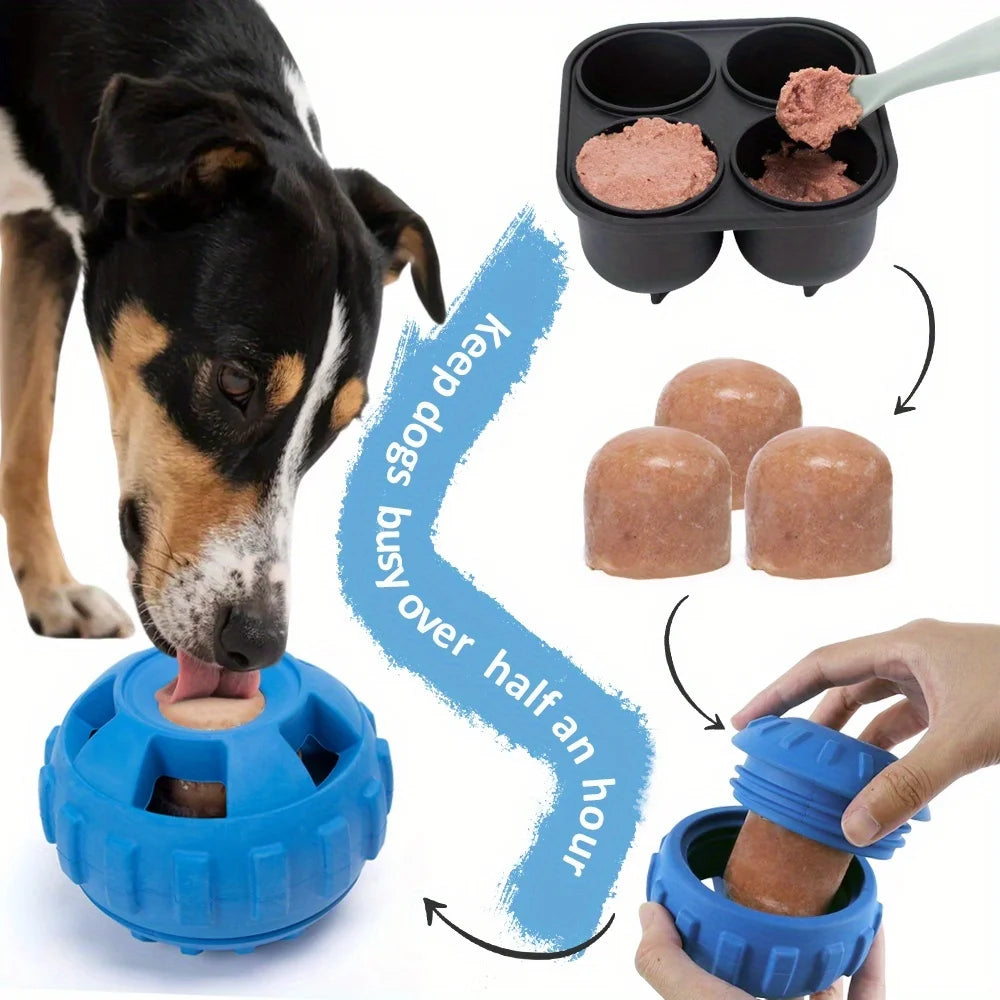 Durable Chew Toy for All Dog Breeds, Silicone Training Ball Set, Slow Feeding, Interactive Treat Puzzle, Teeth Cleaning Pet Toy