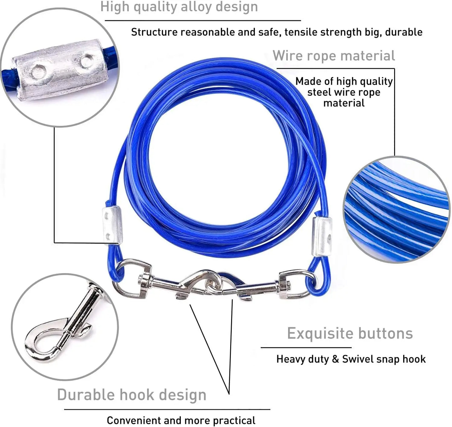 30ft Heavy Duty Dog Tie Out Cable with Anti-Rust Stake, Blue Leash for Medium-Large Dogs Up to 125 lbs
